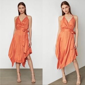 BCBG MAXAZRIA orange dotted satin wrap dress